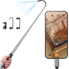 Teslong Telescopic Camera with Light, USB-C Borescope with 5FT Telescopic Pole, for HVAC Systems, Wall, Chimney, Automotive and Pipe Inspections, Compatible with iPhone 15/16 and Android