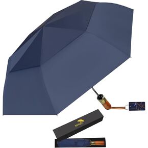 NEW-Vi 54 Inch Large Compact Golf Umbrella - UPF 50+ UV Black Coating - Oversize Double Canopy Vented Windproof Waterproof Umbrella Automatic Open Close fold Heavy Duty Umbrella for Rain