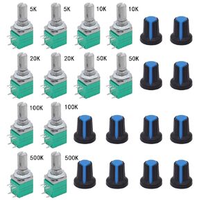 TWTADE 12Pcs Single Linear Rotary Seal Amplifier Potentiometers Type with Switch 5k,10K,20K,50K,100K,500K（Each 2）Ohm Knurled Shaft 5Pin RK097N-5-5k-500k