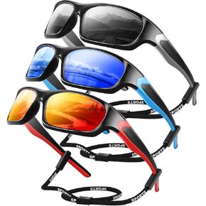 Polarized Sports Sunglasses for Men Women, Fishing UV Protection Wrap-Around Running Baseball Cycling Glasses 3 Pack