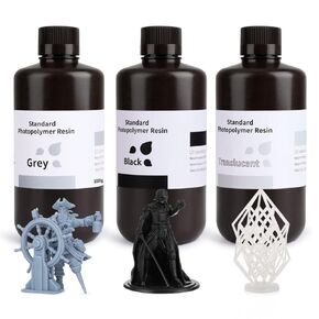 ELEGOO Standard Photopolymer 3D Printer Resin, 405nm UV Curing Photopolymer Resina for Mars Saturn Jupiter MSLA DLP LCD Impresora with High Precision, Grey + Black + Translucent (3000g)