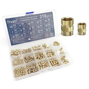 370PCS Threaded Inserts Assortment Heat Inserts Kit M2, M2.5, M3, M4, M5, M6, M8 Brass Heat Set Insert Knurled Nuts for Plastic Parts 3D Printing Accessories 3D Printing Tool