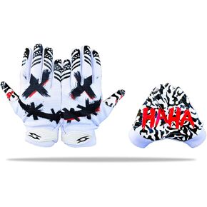 Joker Football Receiver Gloves White – Jester HA HA X Eyes Unleash Your Venom with Tacky Pro Grip Palms Battle College Lineman Men Adult Youth Kids Small to XXL Sizes