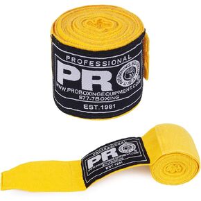 PRO Superflex Wrist Elastic Mexican Style 180 Inch Hand Wraps, Yellow, Black