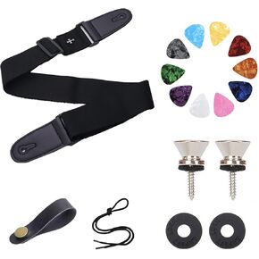 SCORYULE Adjustable Strap for Guitar & Bass, Acoustic Guitar Strap Set with Pick Holder, 1 Rope Set, 2 Buttons, 2 Locks,10 Guitar Picks