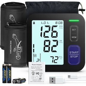 Upper Arm Blood Pressure Machine - 2 Size Cuffs, Medium/Large 9"-17" and Extra Large XL 13"-21" for Big Arms, Accurate Automatic Digital BP Machine for Home Use, Large Backlit Display, 2 Users