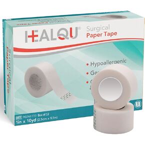 HEALQU Medical Tape Paper 12 Roll, 1"x10yd First Aid Tape for Surgical, Wound Care and First Aid Supplies - Conformable Breathable Microporous White Tape
