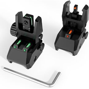 Fiber Optic Sights, Flip Up Front and Rear Sights with Green Red Fiber Optics Dots,Tool-Free Adjustable Nylon Sights Rapid Transition