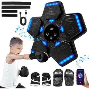Music Boxing Machine, Wall Mounted Boxing Machine with Gloves, Smart Bluetooth Music Boxing Interactive Punching Machine for Adults Kids Home Indoor Gym