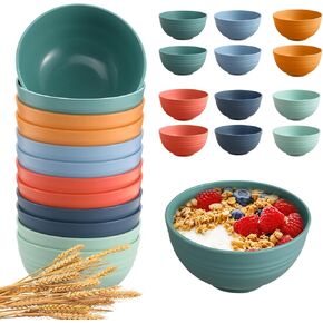12 Pcs Unbreakable Cereal Bowls Set, 26 Oz Wheat Straw Bowls Set, Microwave & Dishwasher Safe Bowls for Kitchen, Reusable Plastic Bowls for Soup, Salad and Snack, BPA Free, Multicolor