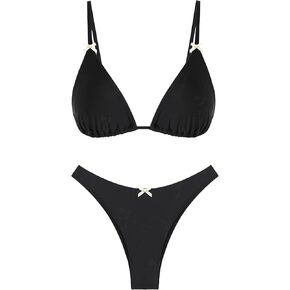 ZAFUL Women's String Triangle Bikini Sets Sexy Triangle Textured Tied High Cut Swimsuit Brazilian 2 Piece Bathing Suit