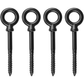 Antrader Eye Hooks Screw in Heavy Duty,4Pcs Screw Eyes Screw Hooks Eye Bolts Black Screw Eye Hooks Self Tapping Eyelet Screw for Wood Securing, Hammock Stand, Indoor & Outdoor Use (M5)
