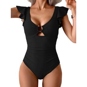 Eomenie Women's One Piece Swimsuit Tummy Control Bathing Suit Cutout Ruffle Slimming Swim Suit in Saudi Arabia