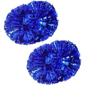 2 Pcs Metallic Foil Cheerleading Poms with Baton Handle Cheer Pom Poms Cheerleader Balls Cheering Pom Poms for Team Spirit Sports Dance Cheering Blue