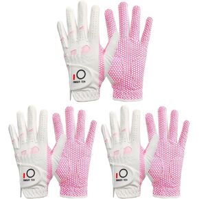 FINGER TEN Golf Gloves Women's Ladies Left Hand or Right Handed Grip Weathersof Value 3 Pack, Fit Size Medium Small Large Pro Design