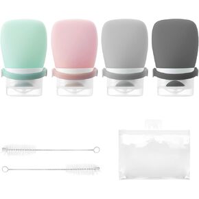 4Pcs Squeeze Salad Dressing Bottles, Mini Sauce Condiment Bottles with Bandage, Leakproof Salad Dressing Container with 2pcs Cleaning Brush, Squeeze Bottles for Sauces (1.3OZ, 38ML)