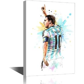 TISHIRON Soccer Star Canvas Wall Art Lionel Messi Paintings Inspirational Painting Gallery Wrapped Prints Decor for Living Room Office Bedroom Posters Framed Ready to Hang 18x12 in