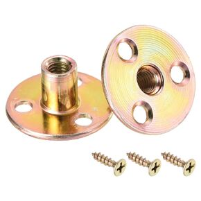 uxcell M8 Brad Hole Tee Nut, 16pcs Carbon Steel Round Base Screw-in T-Nuts Furniture Hardware Flange Female Thread Insert Nuts with Screws