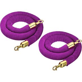 MECCANIXITY Velvet Stanchion Rope 6.6 Ft/2 M, Barrier Rope Velvet Carpet Ropes with Snap Hooks for Posts Stands Queue Divider Crowd Control, Purple Golden Pack of 2 in Kuwait