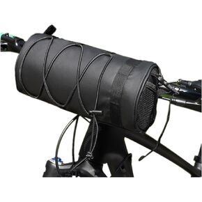 Bike Handlebar Bag Waterproof,Bicycle Handlebar Roll Bag, Bike Front Pouch with Waterproof Zipper Shoulder Strap Removable Straps for Road Mountain Bike Cycling Travel (Black)