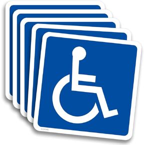 Handicap Sign Stickers, Disabled Wheelchair Symbol, Easy to Apply and Peel, Vinyl Laminated, Indoor Outdoor (4.7x4.7 inch 5 Pcs) Blue