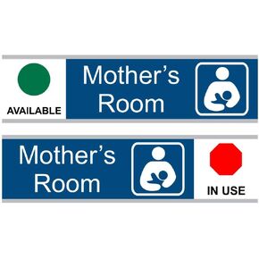 ComplianceSigns.com Mother's Room (Available/in Use) Sliding Sign, 8x3 in. Engraved Plastic, White on Blue