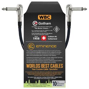 WORLDS BEST CABLES 11 Inch – Gotham GAC-1 - Ultra-Flexible Guitar Bass Effects Instrument Patch Cable - with ¼ Inch (6.35mm) Low-Profile, R/A Pancake Type TS Connectors - Custom Made