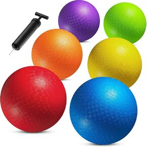 10 Inch Kickball Playground Balls for Adults & Kids (Pack of 6) Inflatable Rubber Indoor Outdoor Bouncy Balls Dodgeballs, Kickballs, Four Square Balls and Handballs for School, Gym, with Ball Pump