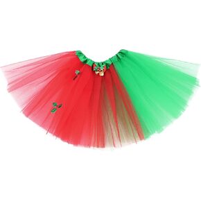 TWINKLEDE Christmas Tutu Skirt Xmas Red Green Tulle Tutus Holiday Festival Party Costume Skirts for Kids 4-8T