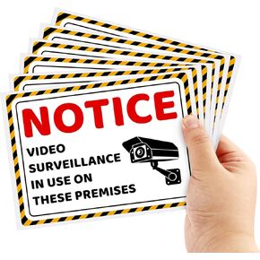 6pcs Video Surveillance Signs, 5x7 Inch Camera Security Sign Surveillance Sign Sticker Self-Adhesive Vinyl Warning Safety Decals for Home Indoor