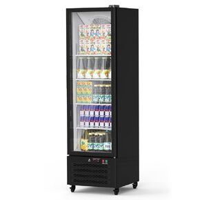 Commercial Refrigerator, 1 Door Display Fridge Merchandiser Upright Beverage Cooler, Single Glass Door Fridge with LED Light, 11.6 Cu. Ft. Adjustable Shelves & Drink Organizers, Black