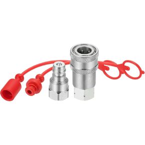 PATIKIL 1/4"NPT ISO-A Hydraulic Quick Disconnect Coupling, 1 Set Flat Face Hydraulic Quick Connect Coupler with Dust Caps Quick Release Coupling Set