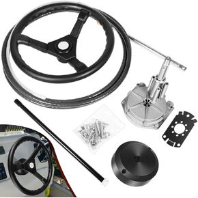 Marine Outboard Rotary Steering System Kit with 15 Feet Steering Control Cable and 13.5" Steering Wheel Fits for Mechanical/Manual Steering of Yachts, Fishing Boats and Other Waterborne Vehicles