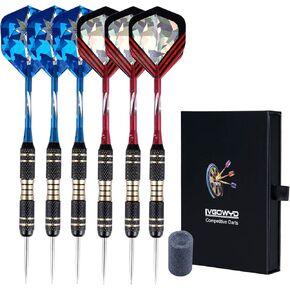 6 Pack Steel Tip Darts Set 23/24/26 Grams - Professional Metal Darts Tips with Aluminum Shafts Flights + Dart Sharpener + Dart Case