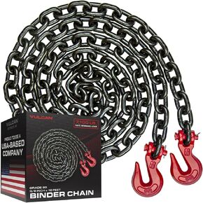 VULCAN Binder/Safety Chain with Clevis Grab Hooks - Grade 80-3/8 Inch x 10 Foot - 7,100 Pound Safe Working Load