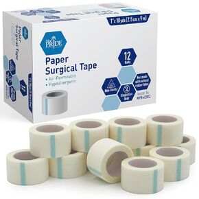 MED Pride Paper Surgical Tape 1" x 10 Yards for Wound Dressing [Pack of 12] - Latex-Free & Hypoallergenic Medical Tape Suitable for Sensitive Skin- Hospital-Grade, Breathable Wound Care Paper Tape