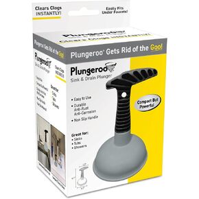 Sink Plunger, Powerful Mini Plunger with Short Handle, Easy-to-Use Small Unclogging Tool for Bathroom Drains, Shower, Bathtub, Toilet, RV and Kitchen Sink, Gray, (6.1 x 4.2 x 2.9 Inch)