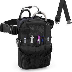 Trunab Nurse Waist Bag and Adjustable Extension Waist Belt Combo, Practical Nurse Waist Storage Bag with Tape Clip and Medical Gear Pockets for Stethoscope, Scissors, Black