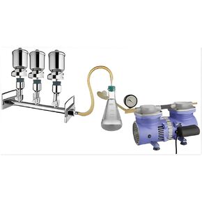 OMICRON® Three Branch S.S. 316 Manifold with PTFE Valve for Vacuum Filtration + 3 Membrane Filter Funnel - Stainless Steel S.S. 316(in-Built Clamp) 47mm, 300ml (Each)