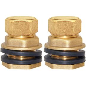 Joywayus 2Set Brass Male Bulkhead Kit Include 1/2" Female 3/4" Male Water Tank Connector Threaded And 3/4" Female Outer Hex Head End Pipe Caps with Rubber Gasket