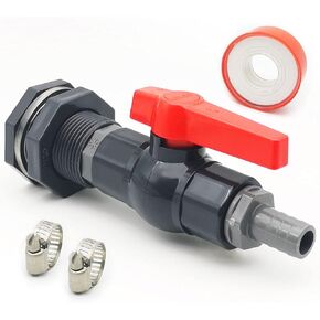 Da by Rain Barrel Spigot Faucet Kit PVC Bulkhead Fitting with Ball Valve and Garden Hose Adapter Barb 16mm(5/8") OD and Stainless Steel Pipe Clamps and Thread Seal Tape(Kit fits 16mm ID hose)