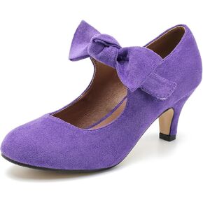 Women's Bow Mary Jane Pumps Kitten Heel Round Toe Low Heels Ankle Strap Wedding Dress Evening Party Shoes