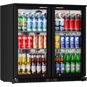 36" W Back Bar Cooler Under Counter Beverage Refrigerator 2 Glass Door 7.4 Cu.ft for Beer Soda Drinks Wine with LED Lighting for Commercial Display Beverage Fridge, ETL and DOE Approved