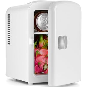 Compact Refrigerator, Portable Mini Fridge, Skin Care 4L Capacity/6 Cans, for Bedroom, Car, Office & Dorm, Small Cooler for Cosmetics, Beverage and Food, White