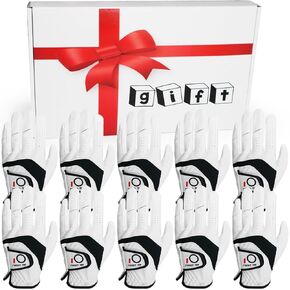 Golf Gloves Men Left Hand for Right Handed Golfer 10 Pack with Gift Box, Mens Glove Leather All Weather Grip Soft Breathable Flexible