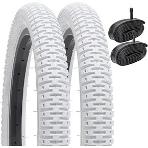 YunSCM 18" Bike Tires 18 x 1.95/50-355 ETRTO and 18" Heavy Duty Bike Tubes 18x1.75/2.25 AV32mm Valve Compatible with 18x1.95 Bike Bicycle Tires and Tubes- 2 Pack,White (Y-1029)