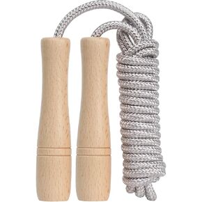Jump Rope Kids,8.5ft Adjustable Cotton Skipping Rope with Wooden Handle for Boys and Girls Fitness Outdoor Exercise (Silver)