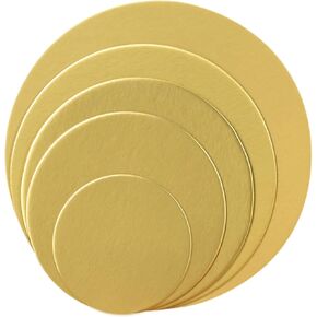 5 Pack Cakeboard Round, 4, 6, 8, 10, 12 Inch Cake Base Cardboards, Round Cake Circles, 1 of Each Size, Set for Baking Cake, Golden