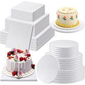 36 Pcs Cardboard Cake Boards Drums Set, 18 Pcs 8/10/12" Round Cake Boards and 18 Pcs 6/8/10" Square Cake Drums 1/2" Thick Cake Heavy Bend Resistant for Christmas Desserts Tiered Cakes Displays in Kuwait