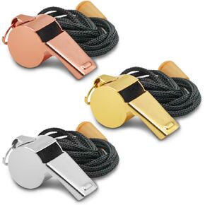 3 Pack Stainless Steel Whistle, Whistles Sports with Lanyard Loud Crsip Sound Referee Whistle for Coaches Teacher Emergency Whistle-Silver, Golden, Rose